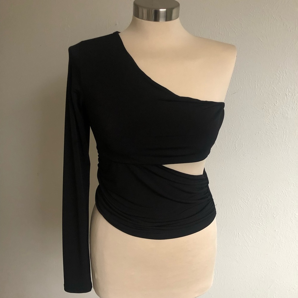 Black One Shoulder Cut Out Top